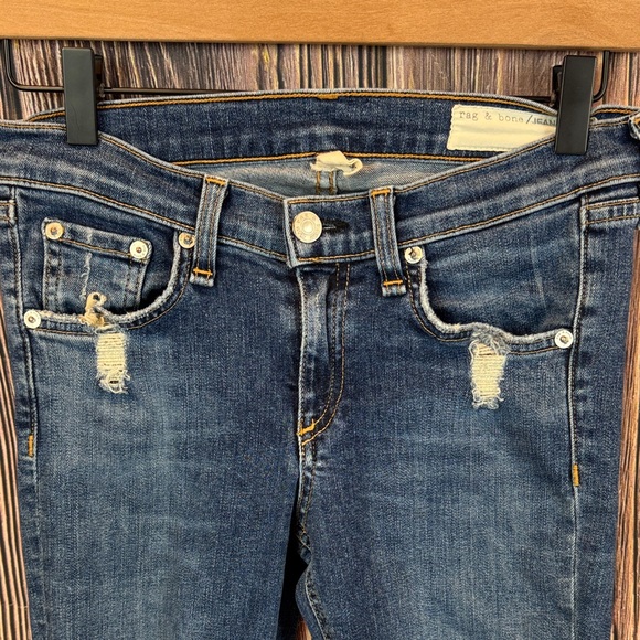 Rag & Bone Distressed Dark Blue Skinny Jeans - Picture 2 of 16